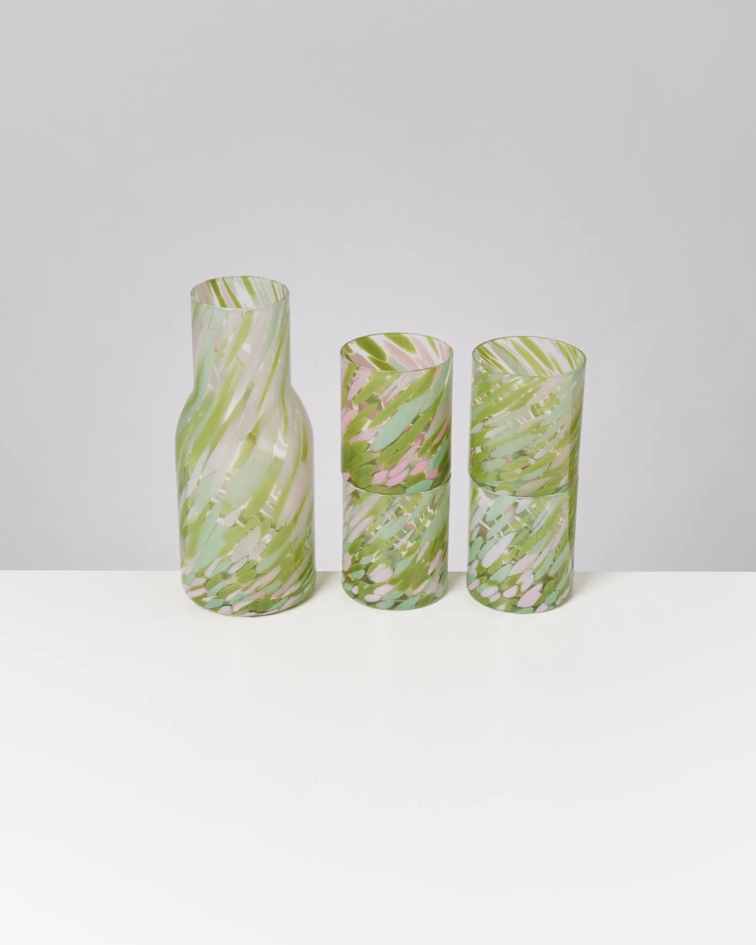 Joia Glas groß drops grün rosa 5er-Set