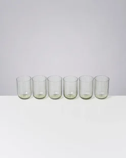Joia - Set of 6 glass riffled emerald