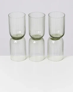 Joia - Set of 6 glass riffled emerald