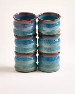 Madeira - Set of 6 cups small bubble green-blue