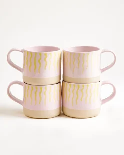 Nódoa - Large mug striped pink yellow Set of 4