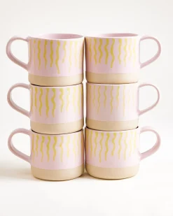 Nódoa - Large mug striped pink yellow Set of 6
