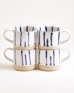 Nódoa - Large mug striped white blue Set of 4