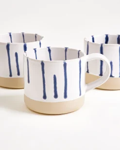 Nódoa - Large mug striped white blue Set of 4