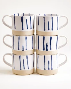 Nódoa - Large mug striped white blue Set of 6