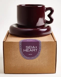 Seia Mug & Saucer Heart Burgundy