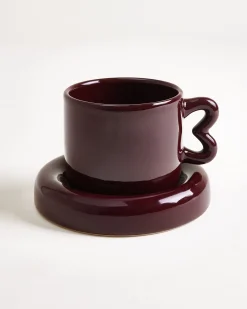 Seia Mug & Saucer Heart Burgundy