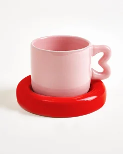 Seia Mug & Saucer Heart Pink Red
