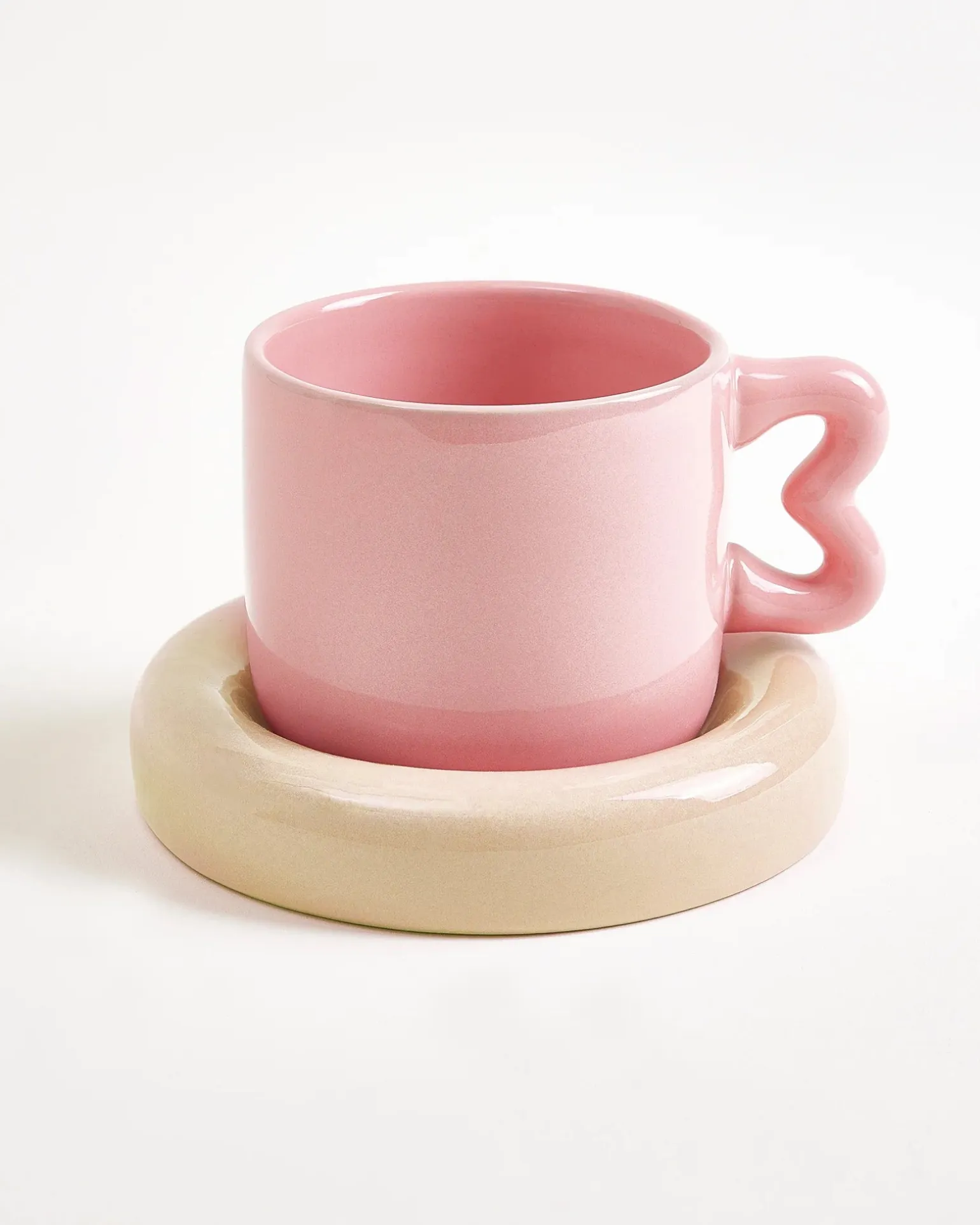 Seia Mug & Saucer Heart Pink Sand