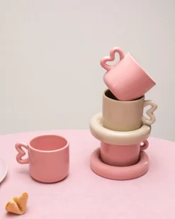 Seia mug with heart & saucer sand