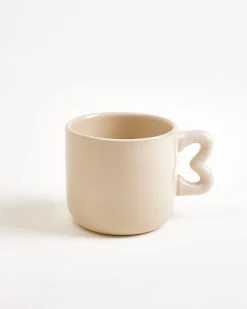 Seia mug with heart & saucer sand dark green